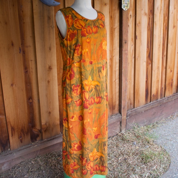 Vintage Jams World Burnt Orange Tulip Sleeveless Maxi Dress Made In USA Size L - Picture 3 of 16